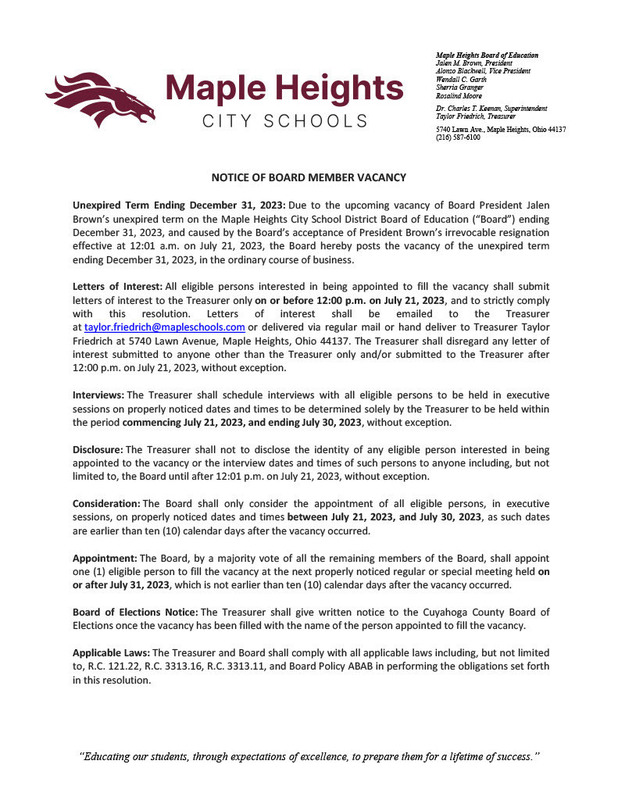 Maple Heights City Schools Seeks School Board Applicants Maple